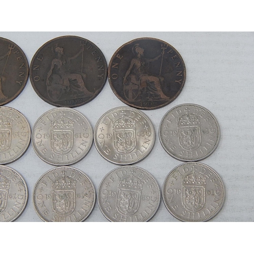 22 - Collection of Key Date coinage: Farthing 1956; Pennies 1902 Low Tide(3); Brass Threepences 1946(2), ... 