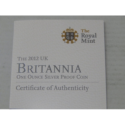 23 - 2012 Britannia Proof Silver One Ounce in Royal Mint case of issue with COA