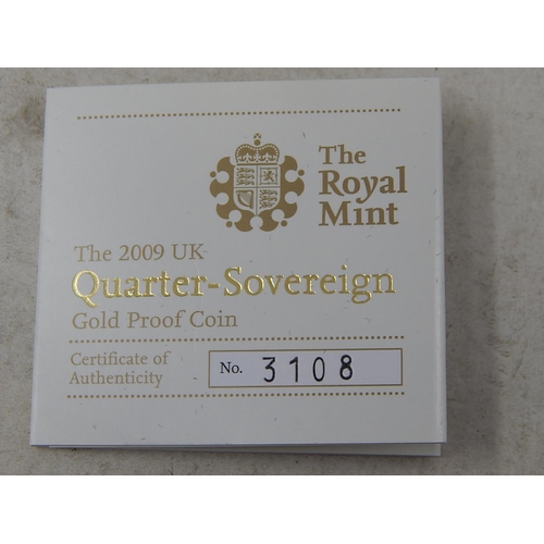 4 - 2009 Gold Proof Quarter Sovereign in Royal Mint box of issue with COA