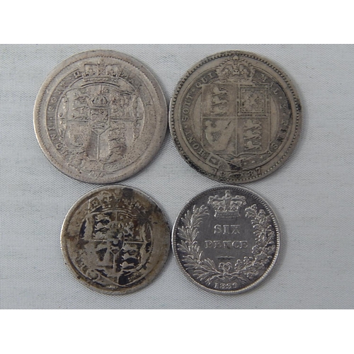 47 - George III Silver Shilling 1816; Sixpence 1817; Victoria YH Sixpence 1839; Shilling 1887 generally F... 