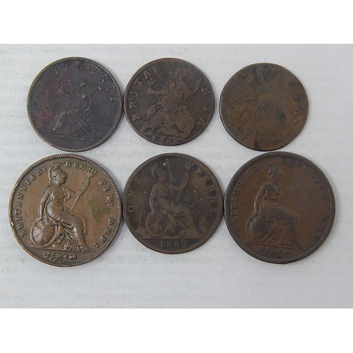 48 - George II Copper Halfpenny 1734; George III Copper Halfpenny 1775; 1807; William IV Penny 1831; Vict... 