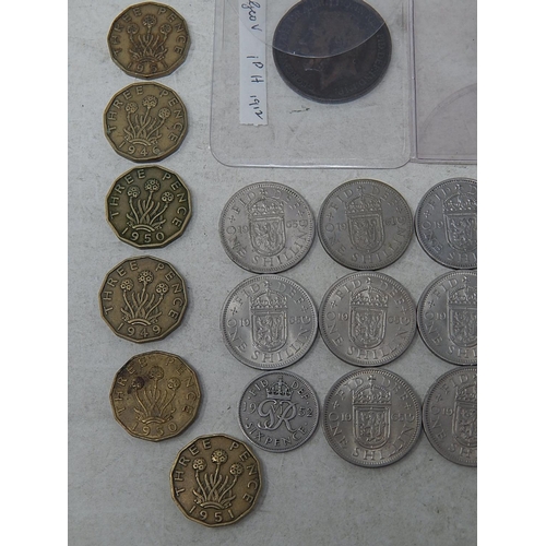 68 - Group of Key Date coinage:  Farthing 1956; Penny 1912H; Brass Threepences 1946(3), 1949, 1950(4), 19... 