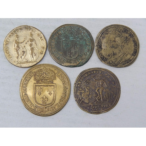 71 - Louis XIV Jetton; Lud XIIII; Queen Anne; others, generally Fine to Very Fine, a couple better