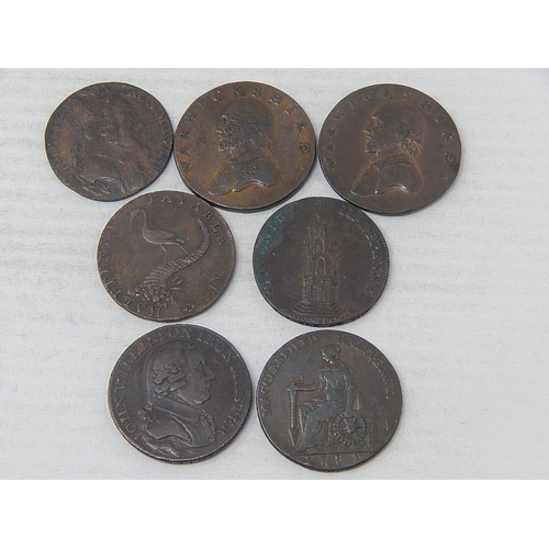 72 - Group of 7 x early Copper Tokens comprising:  1791 Warwickshire Halfpenny(2); 1791 Macclesfield Half... 