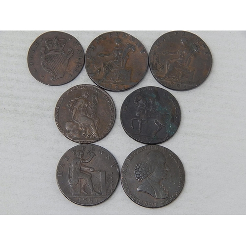 72 - Group of 7 x early Copper Tokens comprising:  1791 Warwickshire Halfpenny(2); 1791 Macclesfield Half... 