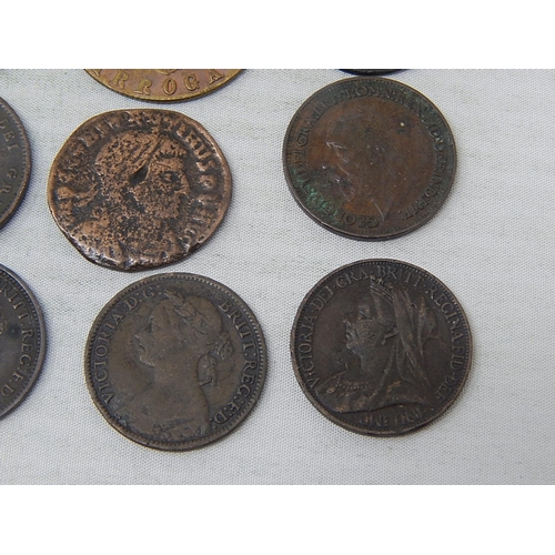 74 - Elizabeth I 1572 Hammered Silver Threepence; Hadrian Roman copper coin; other Roman coin; George III... 