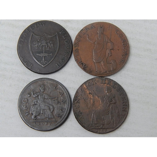 75 - Lancashire Englands Glory; Leeds 1791 Halfpenny; Brunswick Halfpenny (4) Very Fine or better