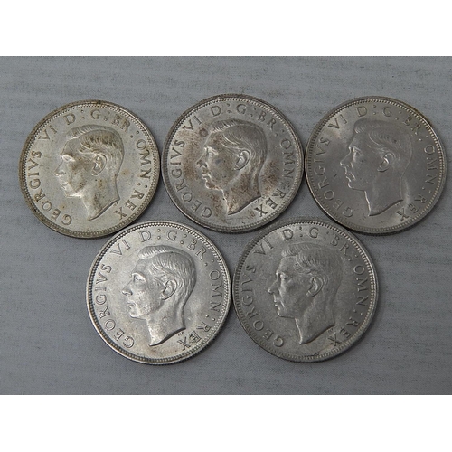 80 - George VI Silver Halfcrowns 1942(2), 1943(3) a choice group, all about Brilliant Uncirculated