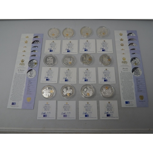 84 - Golden Wedding Sterling (.925) Silver 12 x One Ounce Proof coins with gold plated cameo with COAs