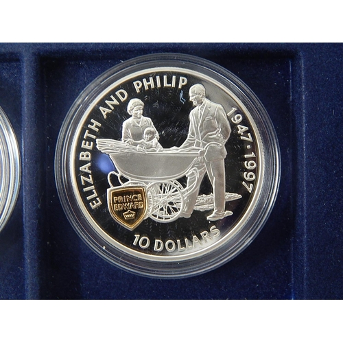 85 - Golden Wedding Sterling (.925) Silver 10 x One Ounce Proof coins, together with 2 x smaller coins mo... 