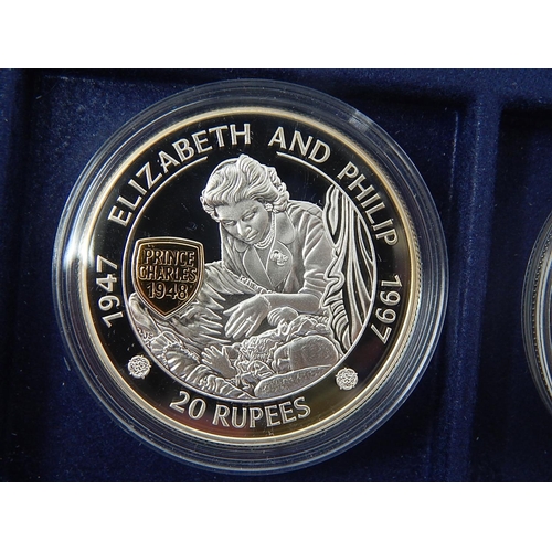 85 - Golden Wedding Sterling (.925) Silver 10 x One Ounce Proof coins, together with 2 x smaller coins mo... 