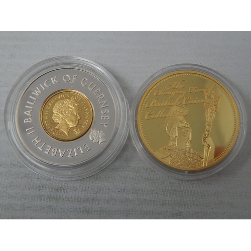 89 - Guernsey 2000 Silver Proof & Gold Plated 'Nugget with COA; The Changing Face of British Coinage 1 oz... 