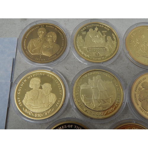 91 - Collection of 8 x Proof Gold Cladded Sterling Silver Crown Size coins (6 with COAs)