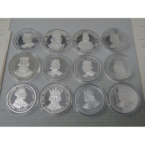 92 - Kings and Queens of Great Britain Proof .925 Sterling Silver Crown-Size coins x 12 with COAs