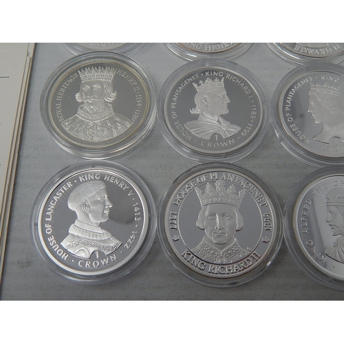 92 - Kings and Queens of Great Britain Proof .925 Sterling Silver Crown-Size coins x 12 with COAs