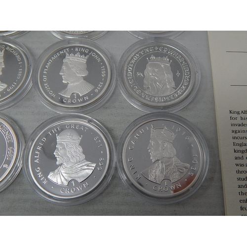 92 - Kings and Queens of Great Britain Proof .925 Sterling Silver Crown-Size coins x 12 with COAs