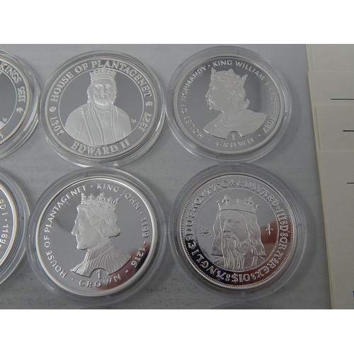 92 - Kings and Queens of Great Britain Proof .925 Sterling Silver Crown-Size coins x 12 with COAs