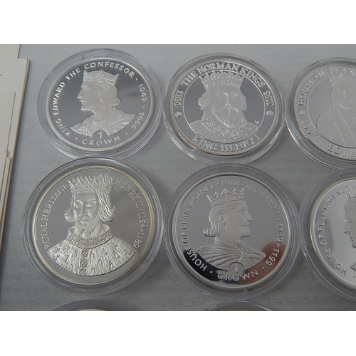 92 - Kings and Queens of Great Britain Proof .925 Sterling Silver Crown-Size coins x 12 with COAs