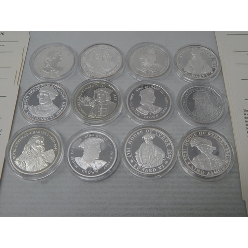 93 - Kings and Queens of Great Britain Proof .925 Sterling Silver Crown-Size coins x 12 with COAs