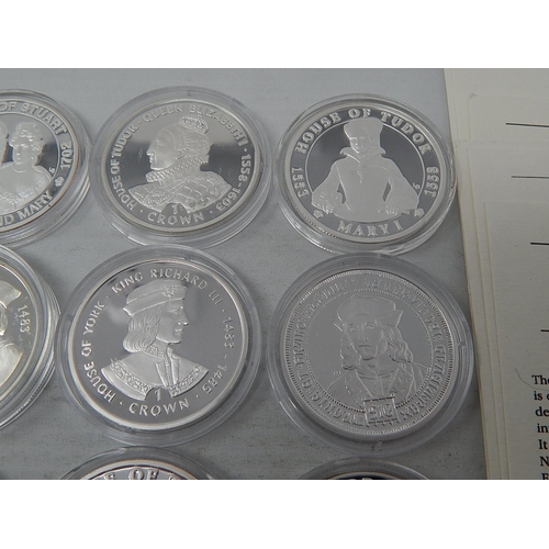 93 - Kings and Queens of Great Britain Proof .925 Sterling Silver Crown-Size coins x 12 with COAs