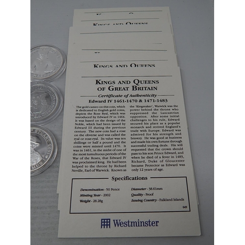 93 - Kings and Queens of Great Britain Proof .925 Sterling Silver Crown-Size coins x 12 with COAs