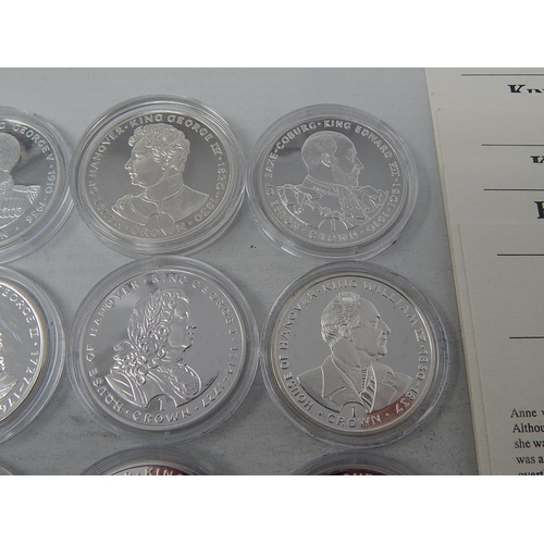 94 - Kings and Queens of Great Britain Proof .925 Sterling Silver Crown-Size coins x 12 with COAs