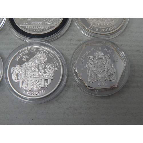 95 - Gibraltar 2008 Silver Proof £5; Guernsey 2001 Queen Mother Proof Silver £5; Liberia Millennium Proof... 