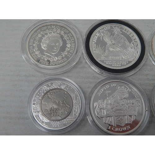 95 - Gibraltar 2008 Silver Proof £5; Guernsey 2001 Queen Mother Proof Silver £5; Liberia Millennium Proof... 