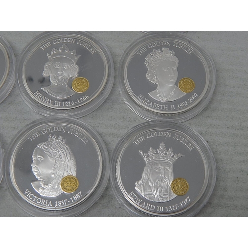 97 - Collection of 9 x Crown-Size Proof (.925) Sterling Silver Crown Sized coins all with Gold Motifs