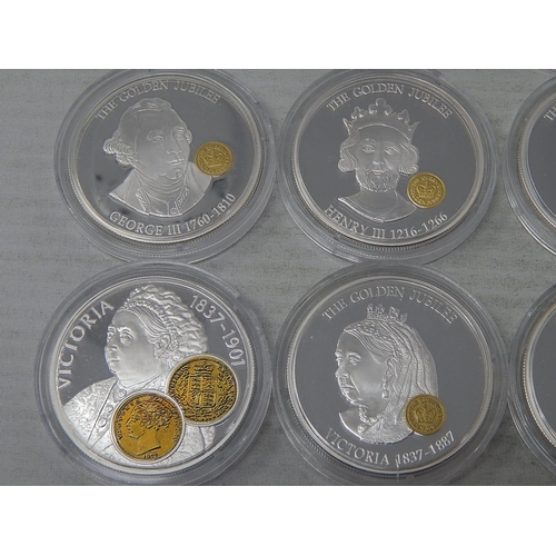 97 - Collection of 9 x Crown-Size Proof (.925) Sterling Silver Crown Sized coins all with Gold Motifs