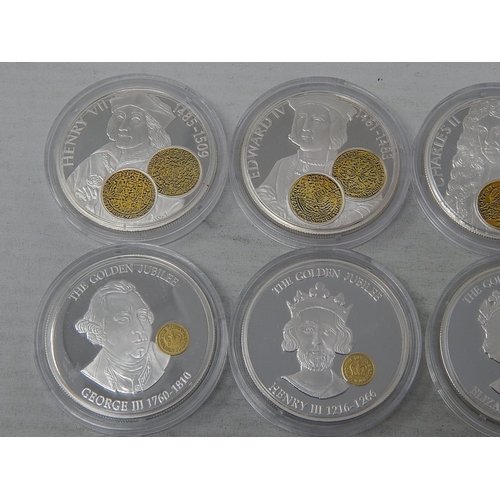 97 - Collection of 9 x Crown-Size Proof (.925) Sterling Silver Crown Sized coins all with Gold Motifs