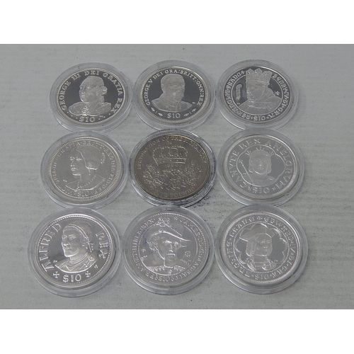 98 - Collection of 9 x Crown-Size Proof (.925) Sterling Silver Crown Sized coins