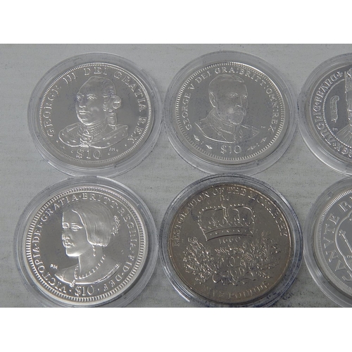 98 - Collection of 9 x Crown-Size Proof (.925) Sterling Silver Crown Sized coins