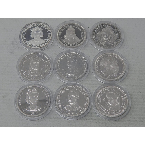 99 - Collection of 9 x Crown-Size Proof (.925) Sterling Silver Crown Sized coins