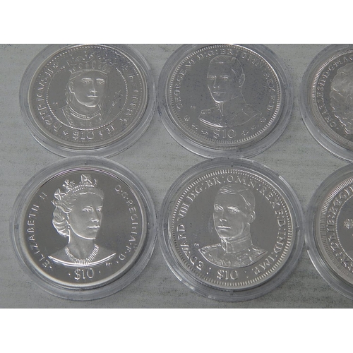 99 - Collection of 9 x Crown-Size Proof (.925) Sterling Silver Crown Sized coins