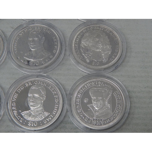 99 - Collection of 9 x Crown-Size Proof (.925) Sterling Silver Crown Sized coins