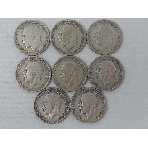 129 - 8 x George V Silver Florins: 88.22g