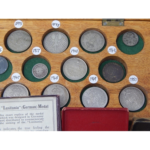 130 - Various Coins: Commemorative Medallions etc together with a wooden coin collectors case