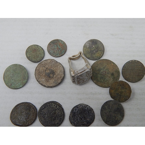 190 - A selection of portable antiquities, not recorded; selection of Ancient coins (7) written up and ide... 