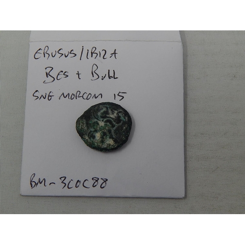 199 - Copper-alloy coin of Ebusus (Ibiza), dating to the late 2nd to early 1st century BC, perhaps c210-19... 