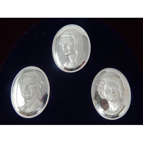 32 - Set of Six Silver Portrait Medallions of The Royal Family by John Pinches & All Fully Hallmarked Lon...