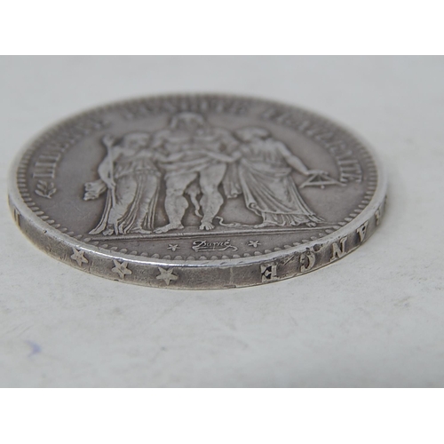 94 - 1849 Silver Five Francs with Raised Edge: Weight 24.9g