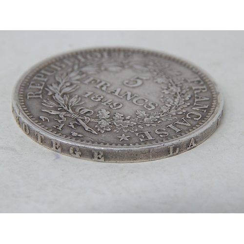 94 - 1849 Silver Five Francs with Raised Edge: Weight 24.9g