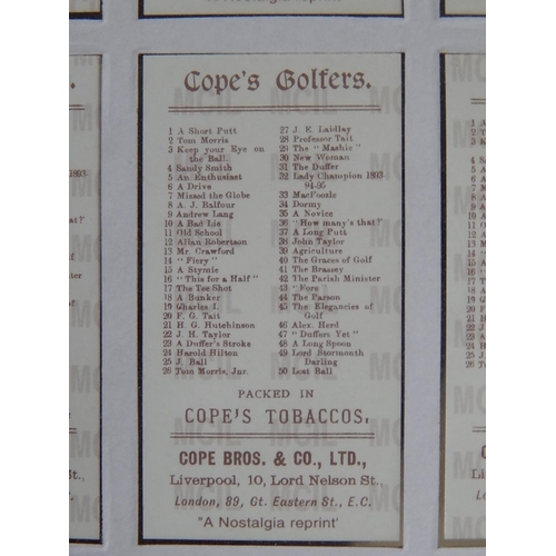 Copes Golfers: Set of 50 Framed & Glazed Reprinted Cigarette Cards:  Measures 50cm x 45cm