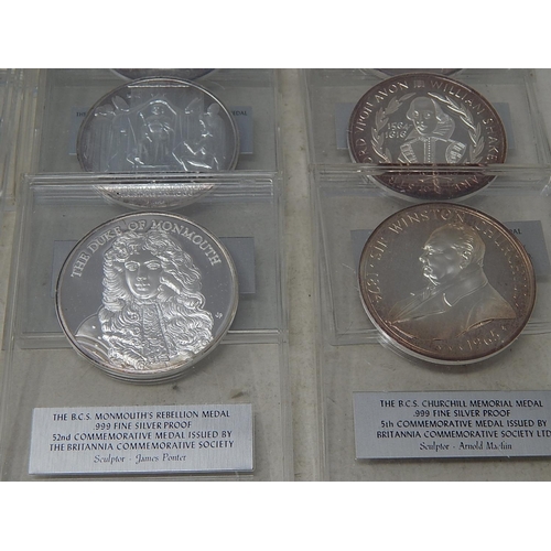 101 - 2.5 KGS OF PURE SILVER. Full set of 60 commemorative medals in 0.999 silver, issued by the Britannia... 