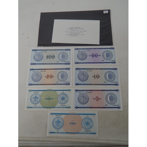 85 - Cuban Foreign Exchange Certificates Series 'C' 1, 3, 10, 20, 50 & 100 Pesos Uncirculated (catalogue ... 