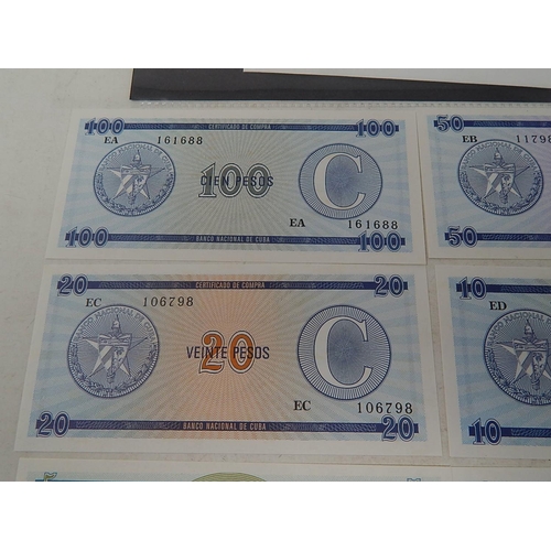 85 - Cuban Foreign Exchange Certificates Series 'C' 1, 3, 10, 20, 50 & 100 Pesos Uncirculated (catalogue ... 