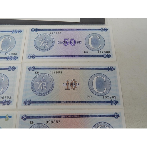 85 - Cuban Foreign Exchange Certificates Series 'C' 1, 3, 10, 20, 50 & 100 Pesos Uncirculated (catalogue ... 