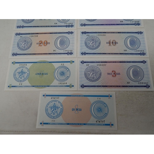 85 - Cuban Foreign Exchange Certificates Series 'C' 1, 3, 10, 20, 50 & 100 Pesos Uncirculated (catalogue ... 