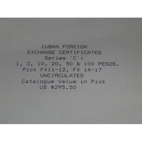 85 - Cuban Foreign Exchange Certificates Series 'C' 1, 3, 10, 20, 50 & 100 Pesos Uncirculated (catalogue ... 